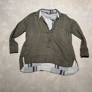 Free People Olive Layered Blouse